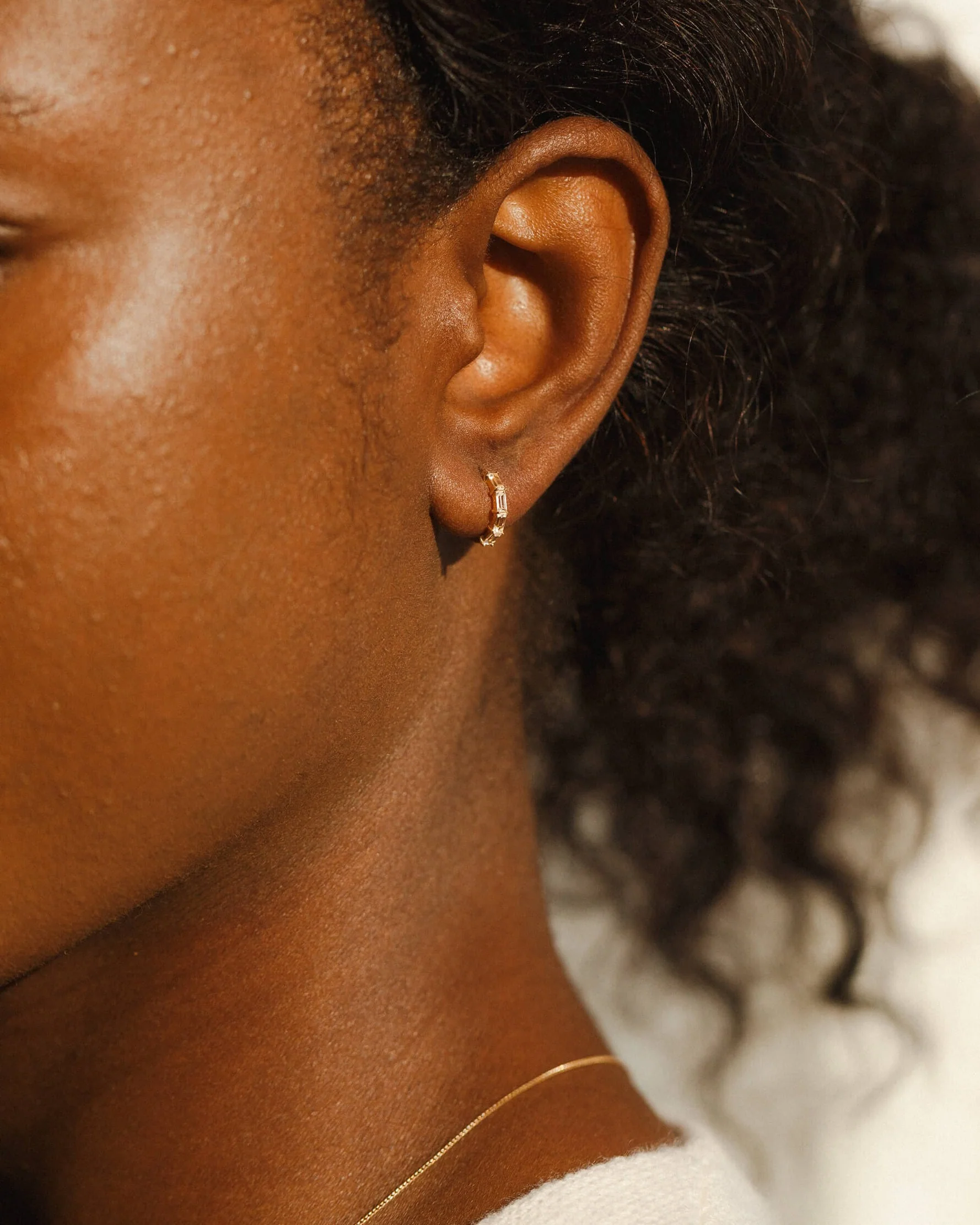 Nouveau White Sapphire Huggie Hoops - Image 6
