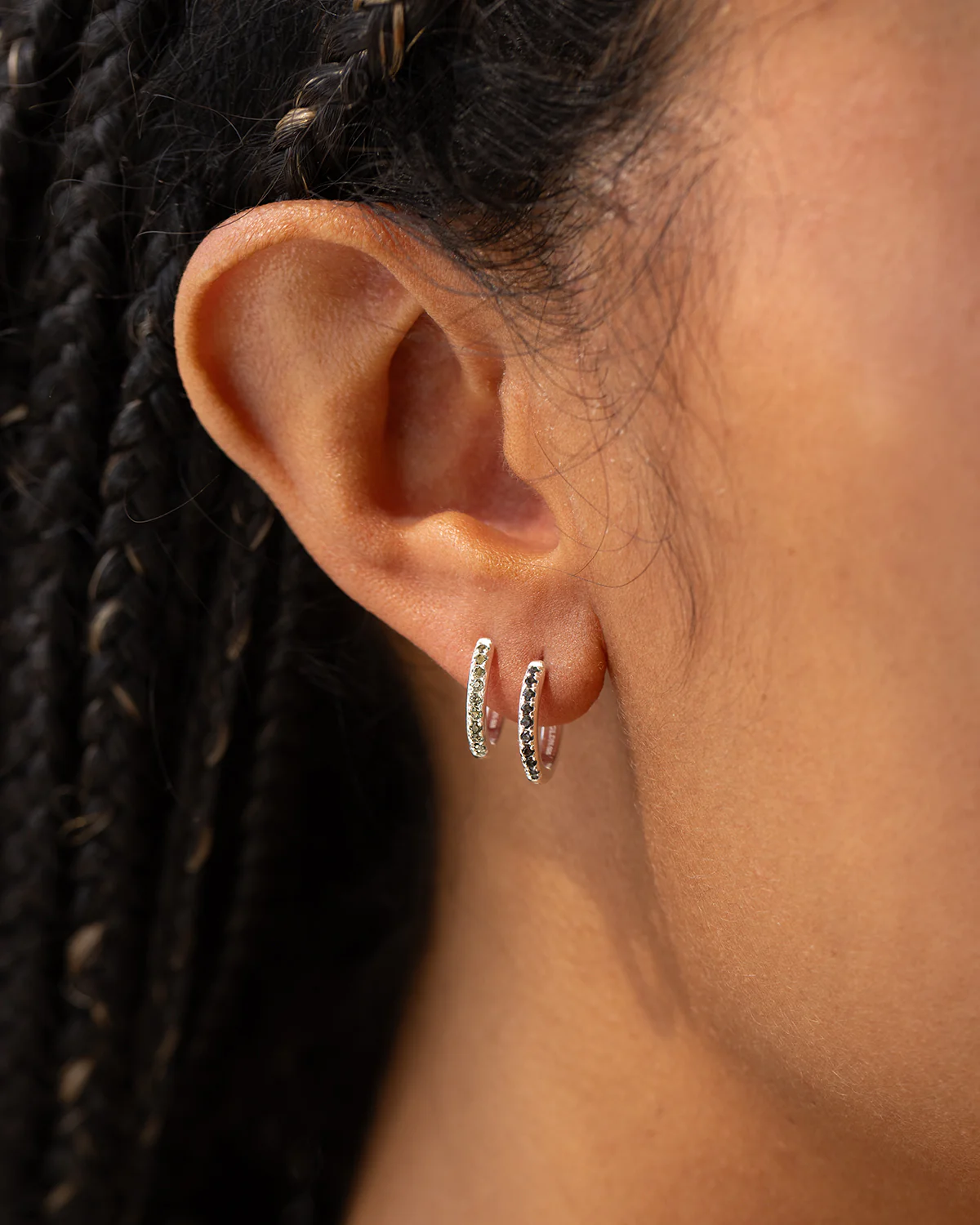Silver Aura Birthstone Huggie Hoops - Image 2