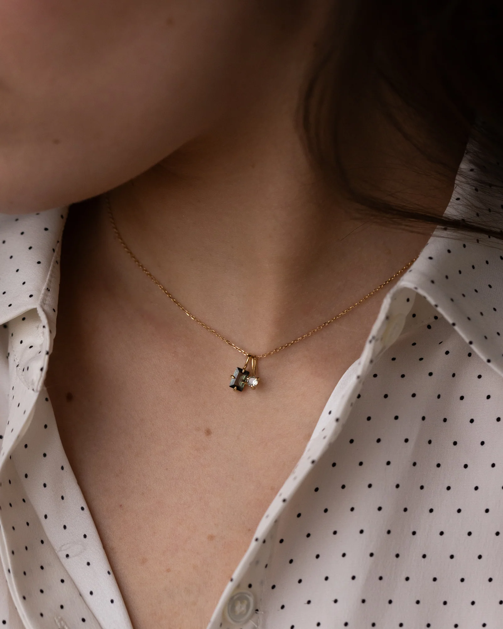 Solid Gold Toi et Moi Necklace - Image 4
