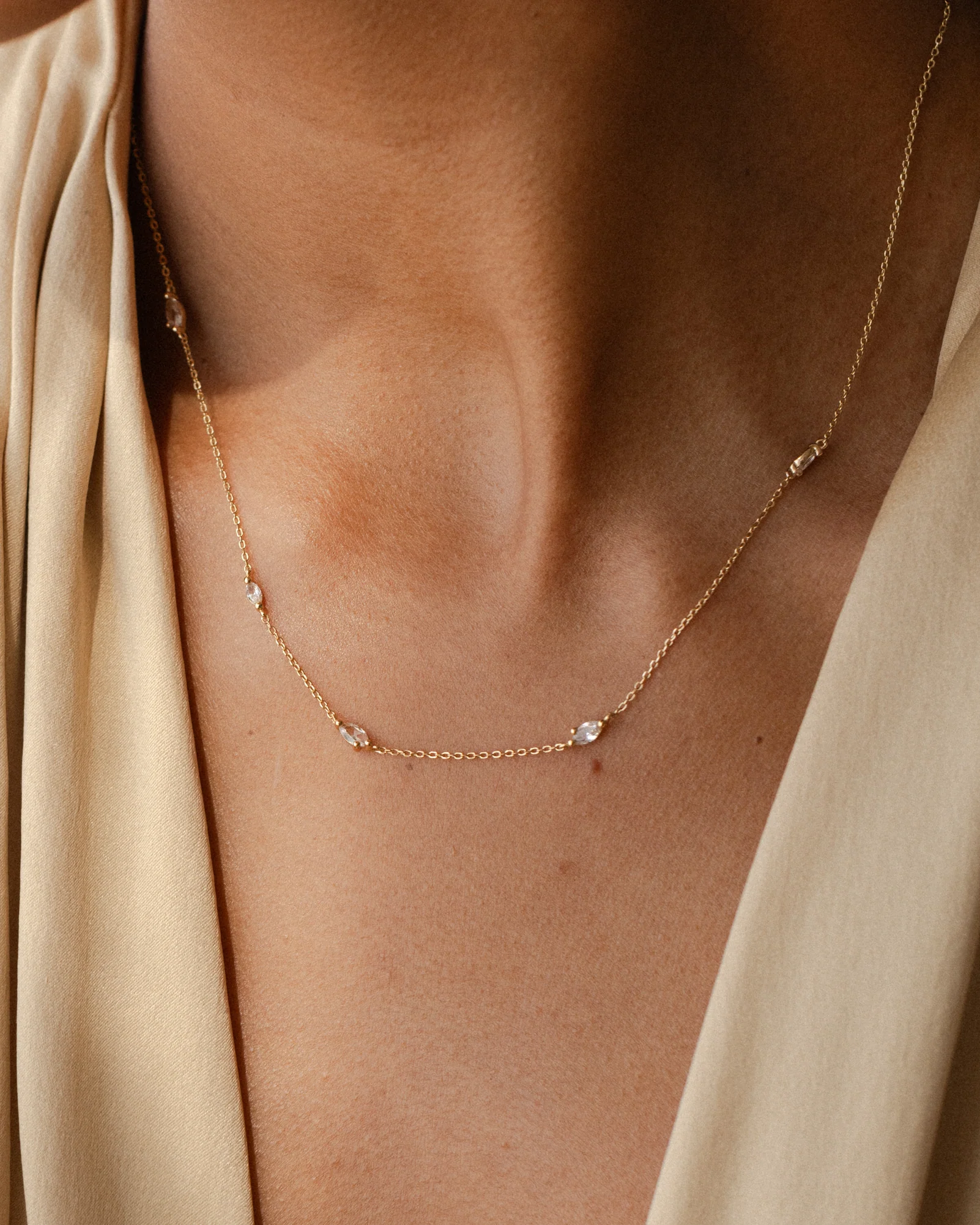 White Sapphire Leaflet Necklace - Image 2